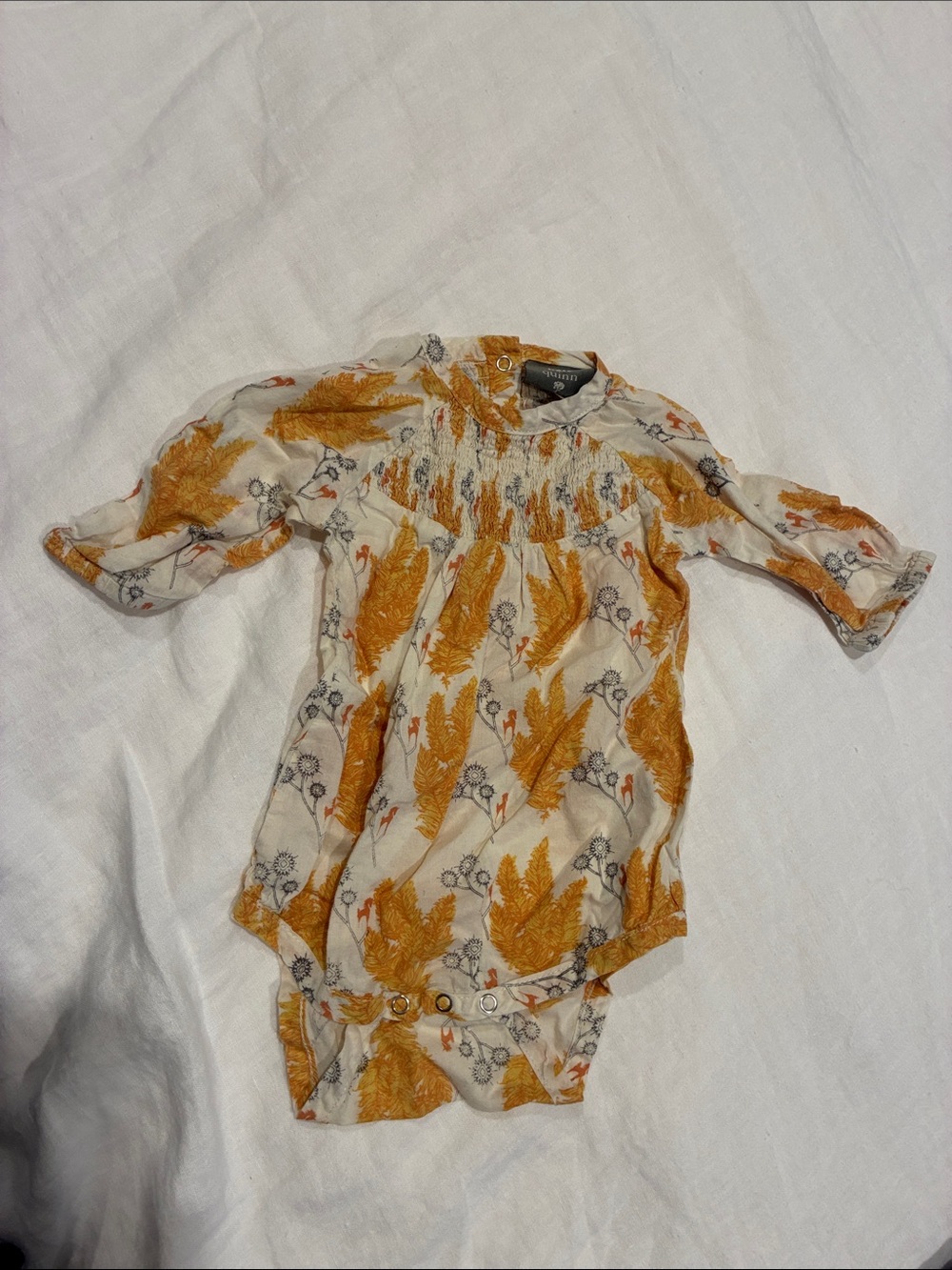 kate quinn floral Bodysuit with Mustard Feather Print